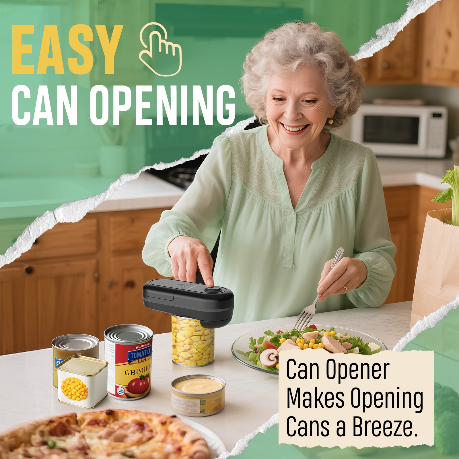 Kitassure Handsfree One-Touch Electric Can Opener Easy and Fast Flex Side Cut All Can Sizes, Automatic Handheld Battery Operated Kitchen Gadget Gift with Smooth Edge Safety for Seniors &amp; Arthritis