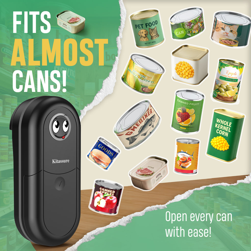 Kitassure Handsfree One-Touch Electric Can Opener Easy and Fast Flex Side Cut All Can Sizes, Automatic Handheld Battery Operated Kitchen Gadget Gift with Smooth Edge Safety for Seniors &amp; Arthritis