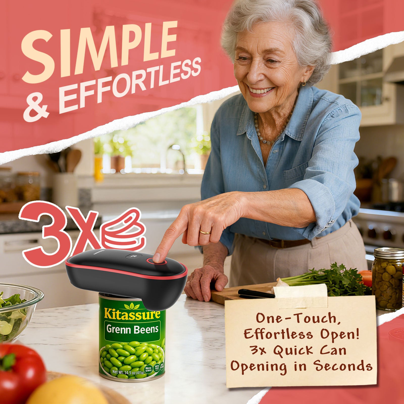 Kitassure Handsfree One-Touch Rechargeable Electric Can Opener Easy Flex Side Cut All Can Sizes with LED Display and Smooth Edge Safety for Arthritis &amp; Seniors, Automatic Cordless Kitchen Gadget Gift