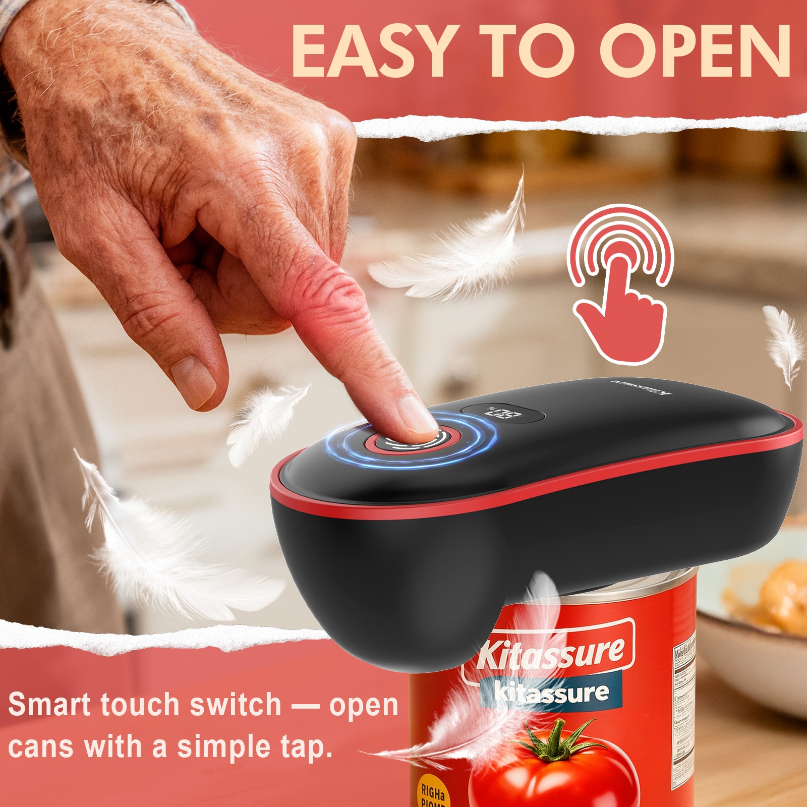 Kitassure Handsfree One-Touch Rechargeable Electric Can Opener Easy Flex Side Cut All Can Sizes with LED Display and Smooth Edge Safety for Arthritis &amp; Seniors, Automatic Cordless Kitchen Gadget Gift