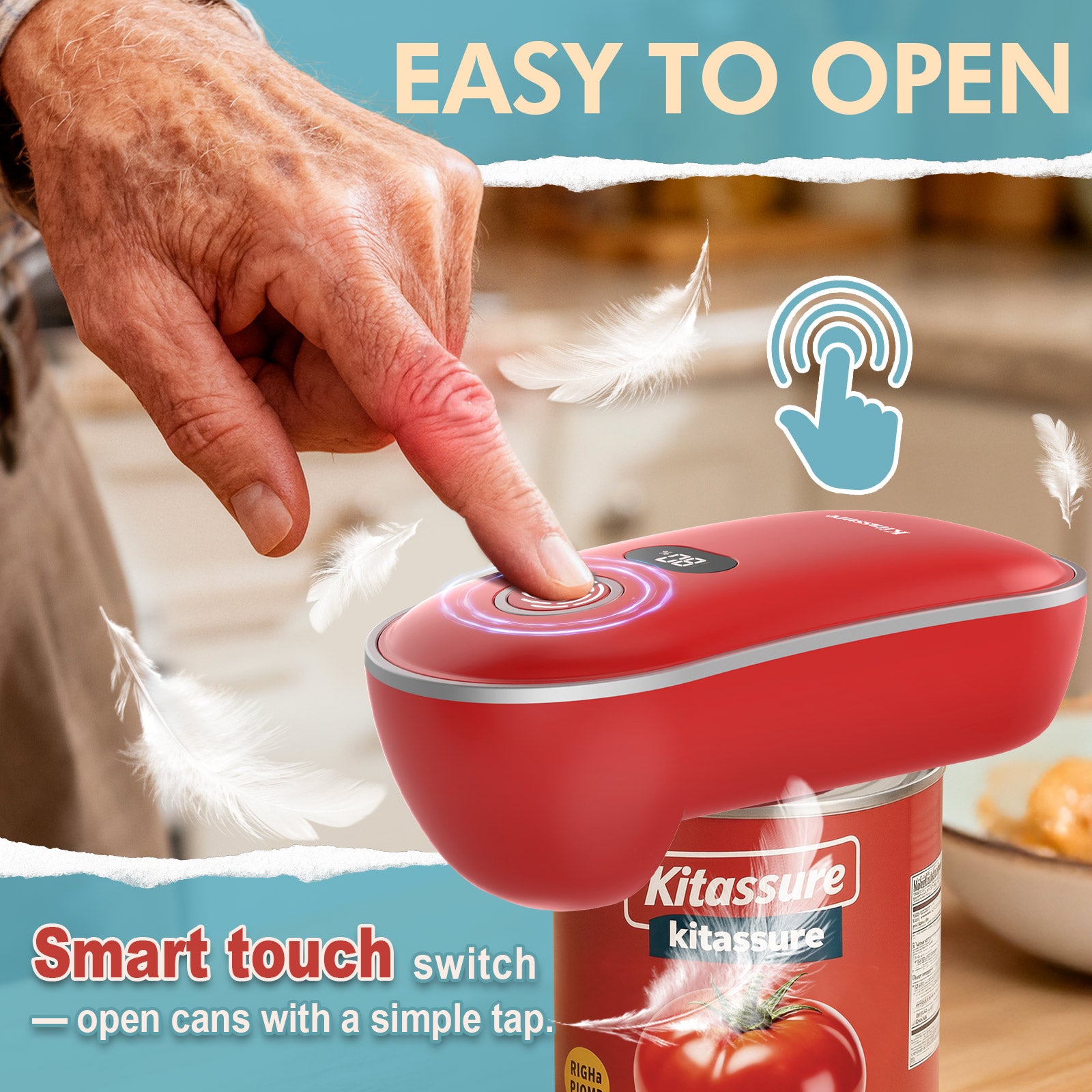 Kitassure Handsfree One-Touch Rechargeable Electric Can Opener Easy Flex Side Cut All Can Sizes with LED Display and Smooth Edge Safety for Arthritis &amp; Seniors, Automatic Cordless Kitchen Gadget Gift 